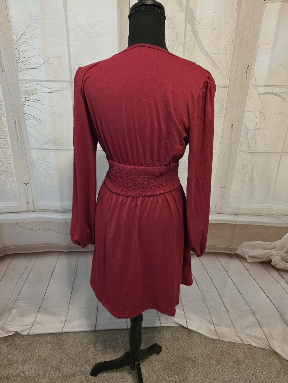 Kohl's Burgundy Long-Sleeve V-Neck Wrap Dress - Picture 4 of 7